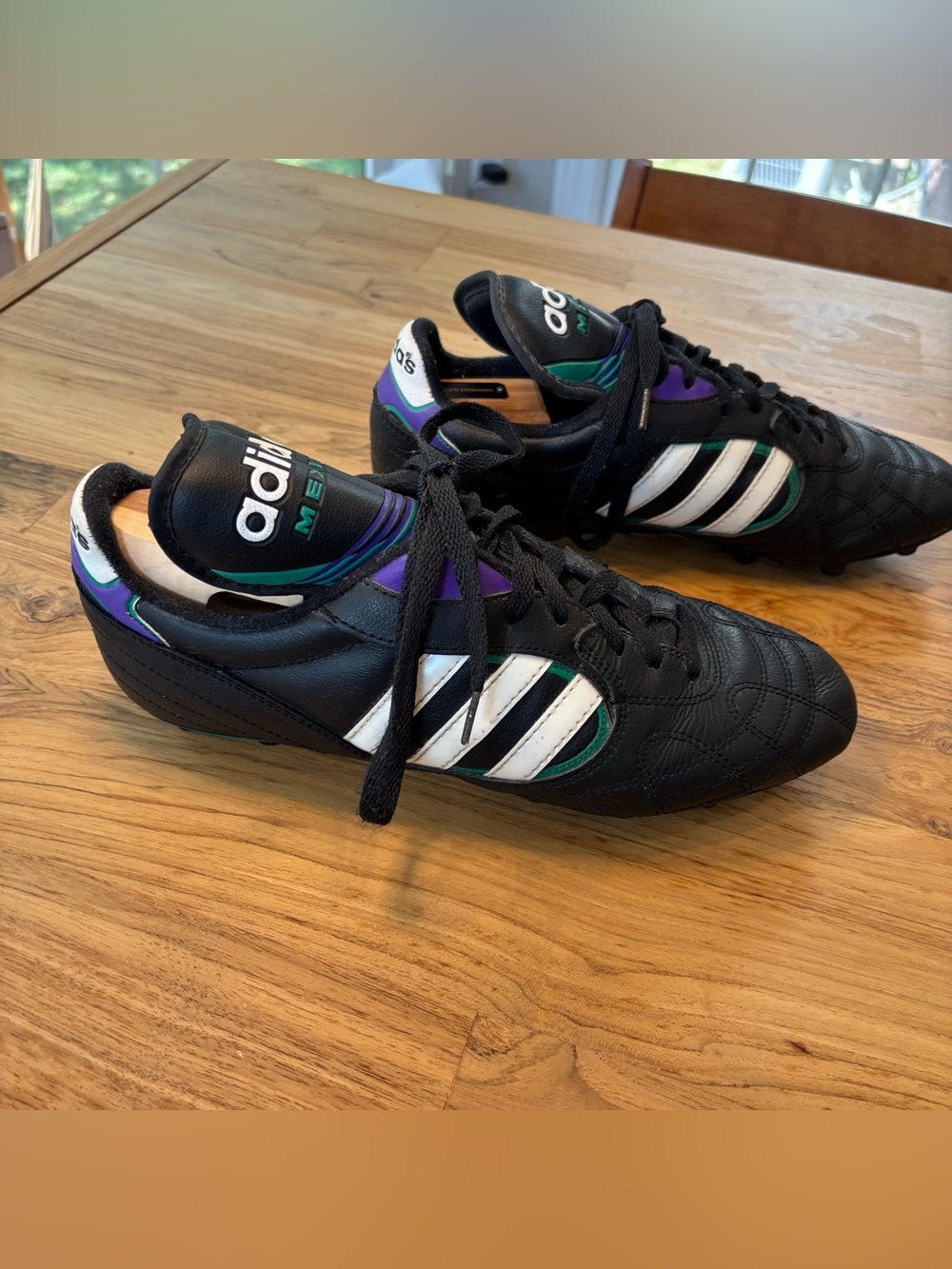 Vtg 90s Adidas Mexico Liga Leather Soccer Cleats Black Purple Green